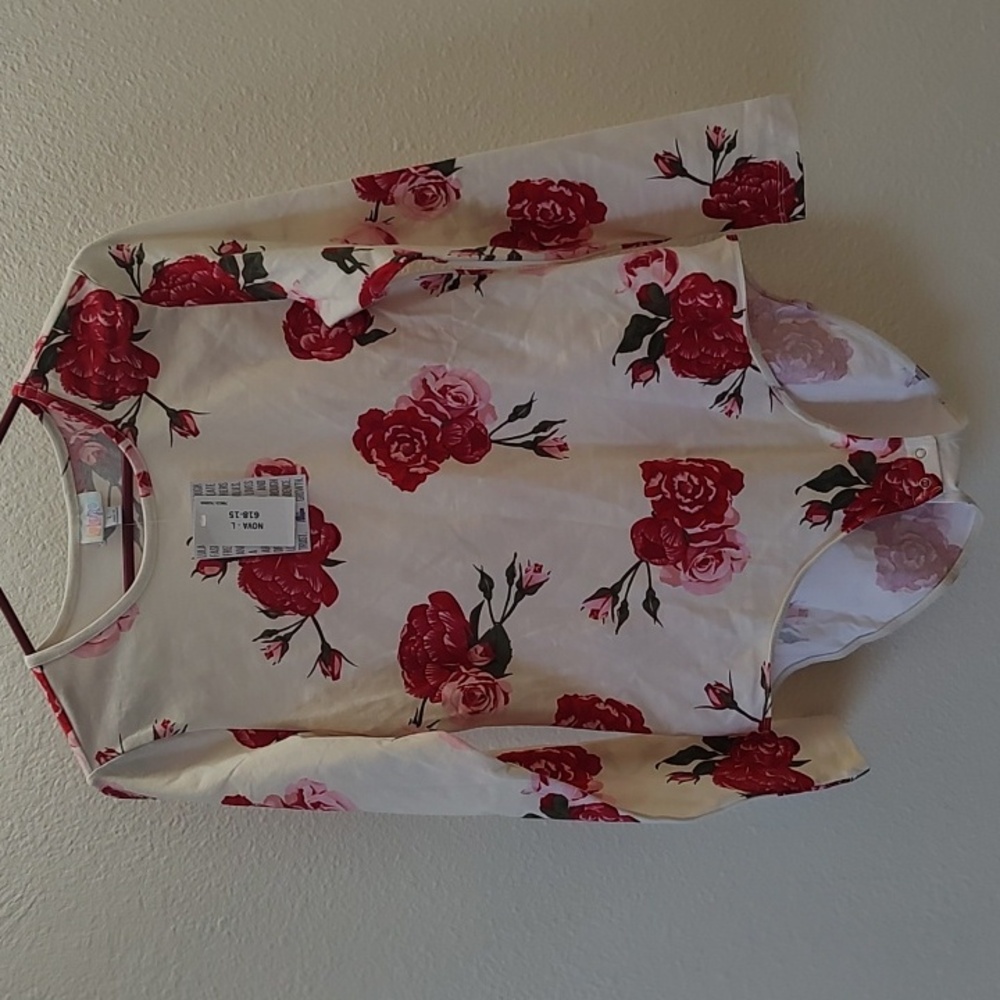 LuLaRoe Cream and Red Floral Nova Long Sleeve Bodysuit